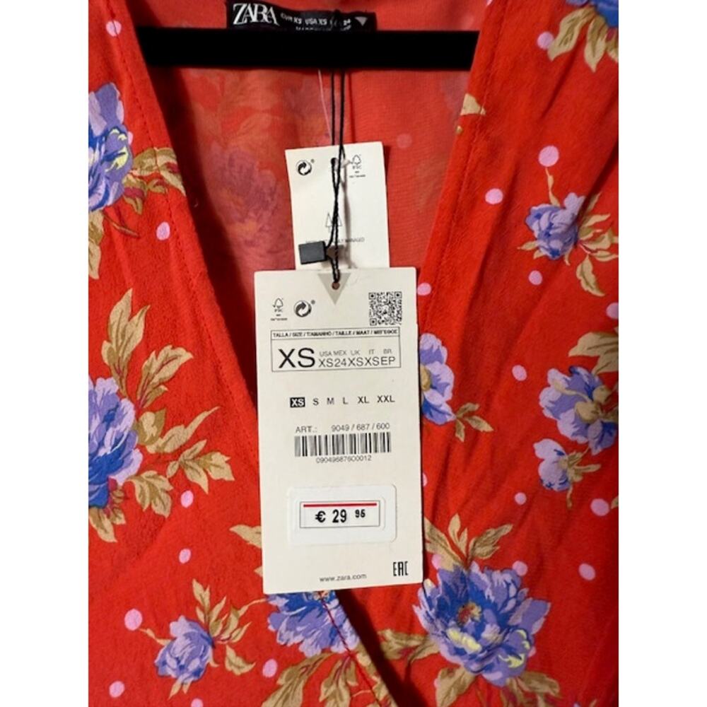 ZARA ORANGE DRESS WITH BLUE FLOWERS SIZE XSMALL - Picture 5 of 6